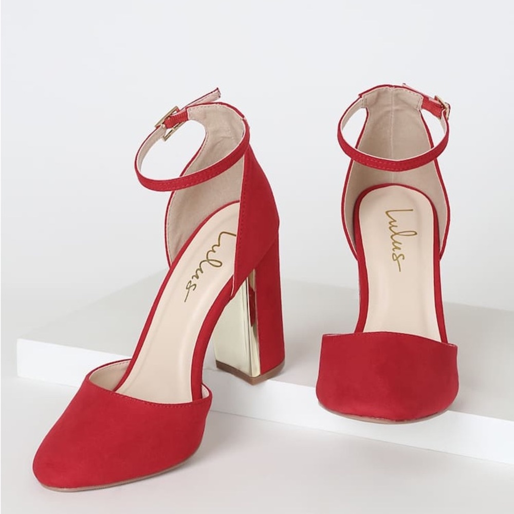 SOLD Lulus Laura Size 7 Red Suede Ankle Strap Heels